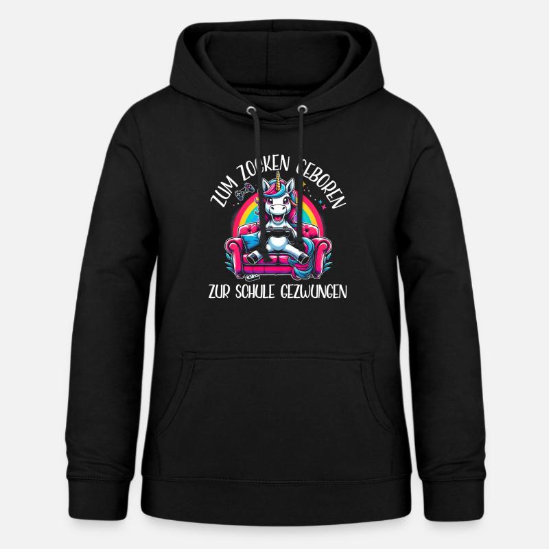 Née pour jouer Forcée d’aller à l’école Licorne - Sweat à capuche Femme - noir