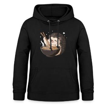 Hérisson heureux dégustant des ramen – Kawaii Food Love - Sweat à capuche Femme - noir - Devant - AI Model Female 172 light (172cm)