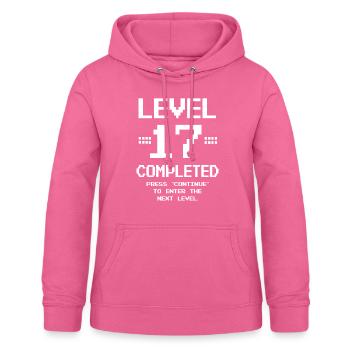 Fête du 17ème anniversaire Rétro Niveau 17 Ans - Sweat à capuche Femme - rose - Devant - AI Model Female 172 light (172cm)