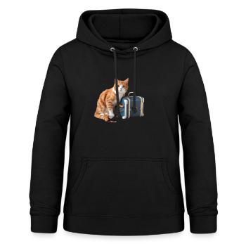 Skurrile Katze mit Reisekoffer-Design - Frauen Hoodie - Schwarz - Vorne - AI Model Female 172 light (172cm)