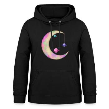 Bunter Mond mit Planeten - Frauen Hoodie - Schwarz - Vorne - AI Model Female 172 light (172cm)