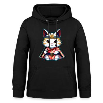 Mignon chat samouraï - Sweat à capuche Femme - noir - Devant - AI Model Female 172 light (172cm)