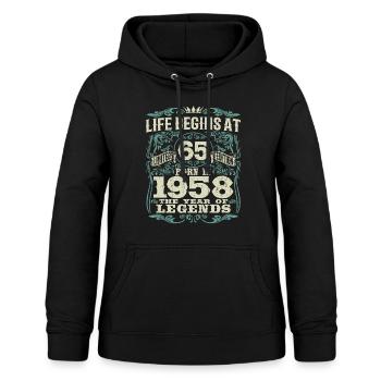 65 years - born the year of legends 1958 - Women's Hoodie - black - Front - AI Model Female 172 light (172cm)