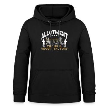 kolonihave Den rigtige veggiefabrik - Dame hoodie - sort - Foran - AI Model Female 172 light (172cm)