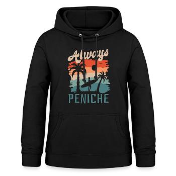 Peniche Portugal Surfen Surfing Supertubos - Frauen Hoodie - Schwarz - Vorne - AI Model Female 172 light (172cm)