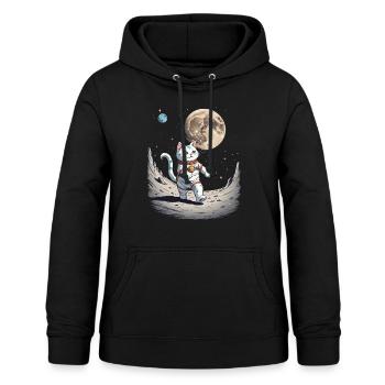 Illustration einer Katze im Raumanzug - Frauen Hoodie - Schwarz - Vorne - AI Model Female 172 light (172cm)