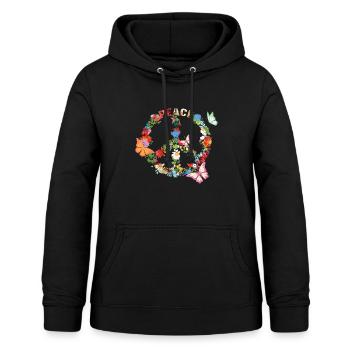 peace, love, hippie, flower power, 70s, frieden - Frauen Hoodie - Schwarz - Vorne - AI Model Female 172 light (172cm)