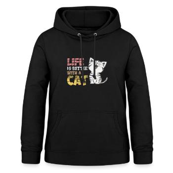 LA VIE EST MIEUSE AVEC UN CHAT! - Sweat à capuche Femme - noir - Devant - AI Model Female 172 light (172cm)