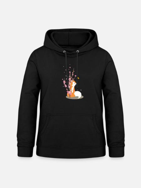 Süßes Kirschblüten Fuchs Motiv - Frauen Hoodie - Schwarz