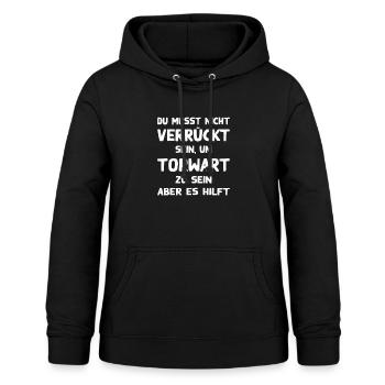 Torwart muß verrückt sein - Frauen Hoodie - Schwarz - Vorne - AI Model Female 172 light (172cm)
