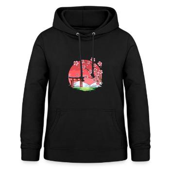 Tori Kirschblüte und Rote Sonne - Japan Shirt - Frauen Hoodie - Schwarz - Vorne - AI Model Female 172 light (172cm)