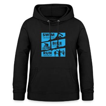 Swim Bike Run | Swim Bike Run für Triathlon - Frauen Hoodie - Schwarz - Vorne - AI Model Female 172 light (172cm)