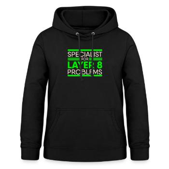Spécialiste des problèmes de couche 8 Administrateur du support informatique - Sweat à capuche Femme - noir - Devant - AI Model Female 172 light (172cm)