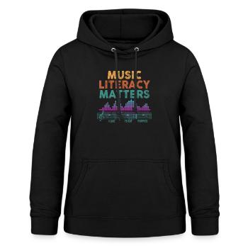 La littératie musicale, ça compte - Sweat à capuche Femme - noir - Devant - AI Model Female 172 light (172cm)