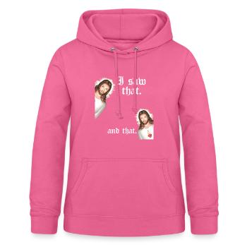 Drôle de Dieu Citation chrétienne I Jésus Meme J’ai vu ça - Sweat à capuche Femme - rose - Devant - AI Model Female 172 light (172cm)