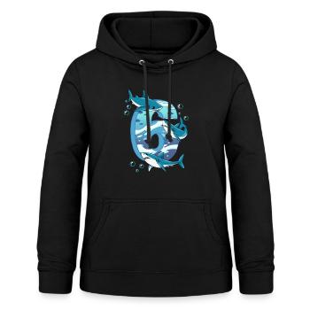 6. Geburtstag Hai - Frauen Hoodie - Schwarz - Vorne - AI Model Female 172 light (172cm)