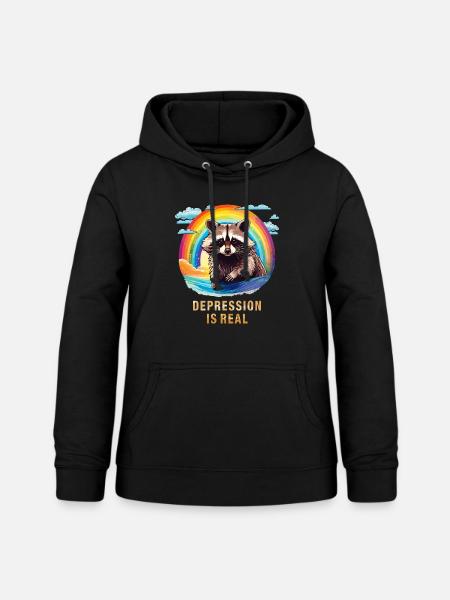 WASCHBÄR DEPRESSION IS REAL - Frauen Hoodie - Schwarz