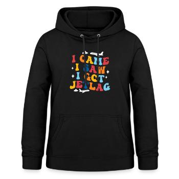 Ich kam, ich sah, ich bekam Jetlag, Reisehumor - Frauen Hoodie - Schwarz - Vorne - AI Model Female 172 light (172cm)
