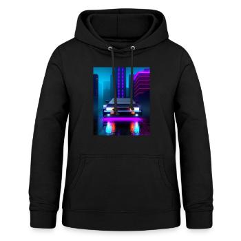 Vaporwave Aesthetic Sports Car Rain Skyscrapers - Women's Hoodie - black - Front - AI Model Female 172 light (172cm)