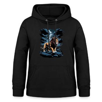 Ein Löwe bei Gewitter - Frauen Hoodie - Schwarz - Vorne - AI Model Female 172 light (172cm)
