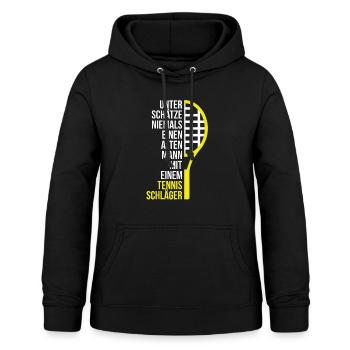 Alter Mann mit einem Tennis Schlaeger Papa Geschen - Frauen Hoodie - Schwarz - Vorne - AI Model Female 172 light (172cm)