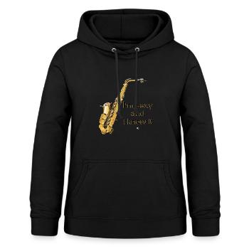 Saxophone Abbildung mit Inschrift - Frauen Hoodie - Schwarz - Vorne - AI Model Female 172 light (172cm)