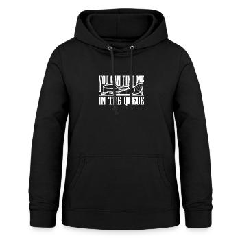 You can find me in the queue, theme park - Women's Hoodie - black - Front - AI Model Female 172 light (172cm)