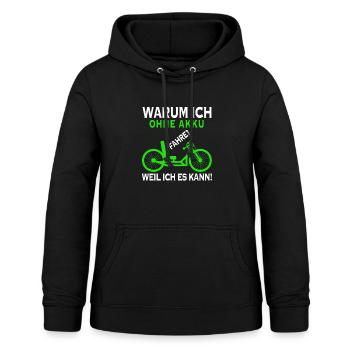 Warum Ich Ohne Akku Fahre Handbike - Frauen Hoodie - Schwarz - Vorne - AI Model Female 172 light (172cm)