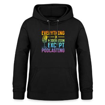 Animateur de podcast - Tout avec modération sauf Pod - Sweat à capuche Femme - noir - Devant - AI Model Female 172 light (172cm)