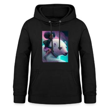 Schwarzes Mädchen reitet auf Eisbär - Frauen Hoodie - Schwarz - Vorne - AI Model Female 172 light (172cm)