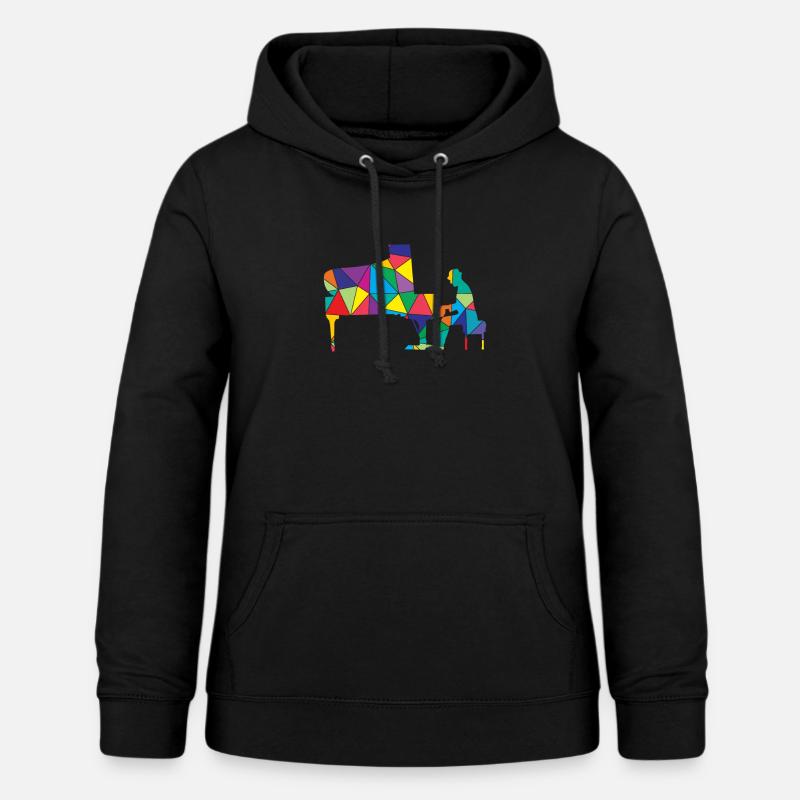 Low Poly Musical Polygon Pianoforte - Felpa con cappuccio da donna - nero
