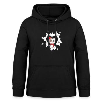 Cat with Santa hat looks out of torn - Women's Hoodie - black - Front - AI Model Female 172 light (172cm)