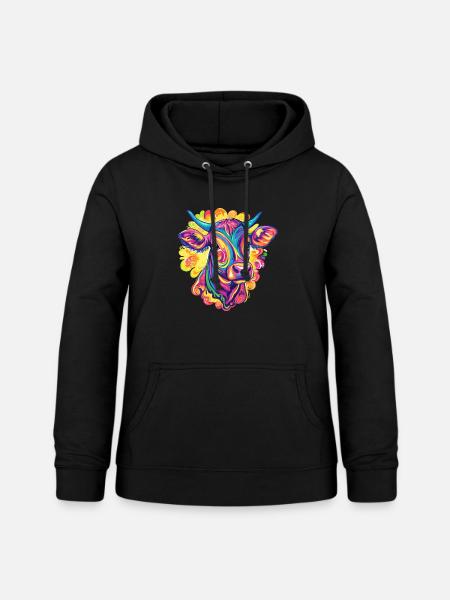 Bunte Kuh im Farbwirbel - Frauen Hoodie - Schwarz