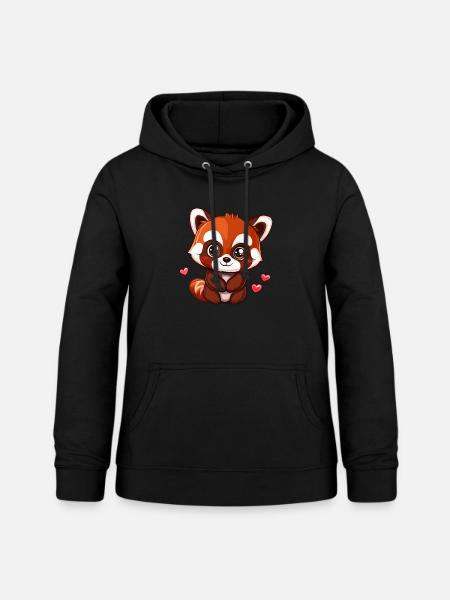 Süßer Roter Panda mit Herzen - Frauen Hoodie - Schwarz