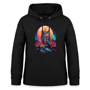 MYSTIQUE AU CLAIR DE LUNE : LA VEILLÉE NOCTURNE D’UN HIBOU COLORÉ - Sweat à capuche Femme - noir - Devant - AI Model Female 172 light (172cm)