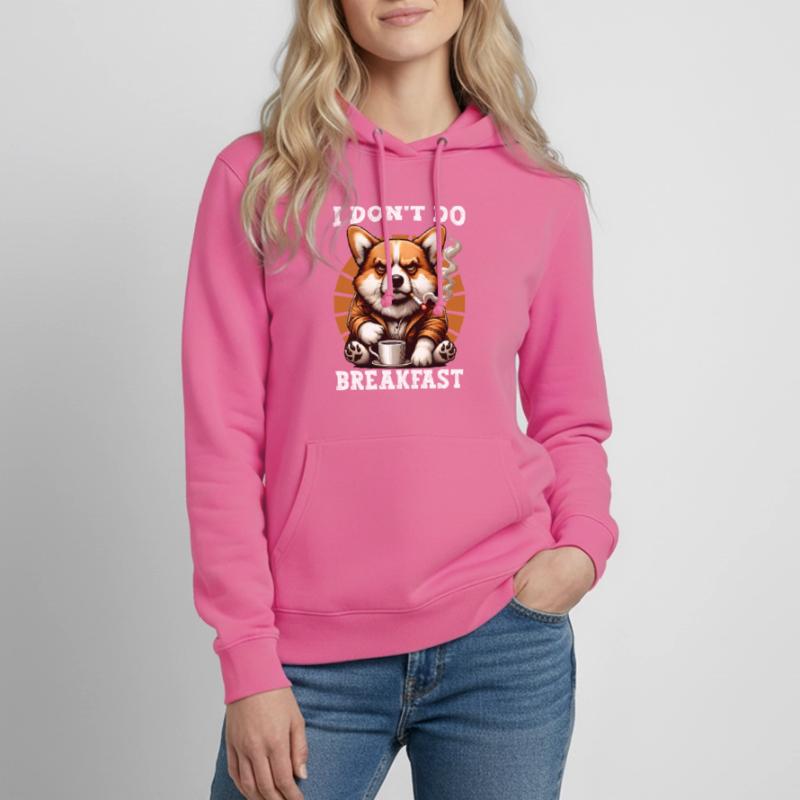 I Don't Do Breakfast Grumpy Corgi Drinking Coffee Women's Hoodie