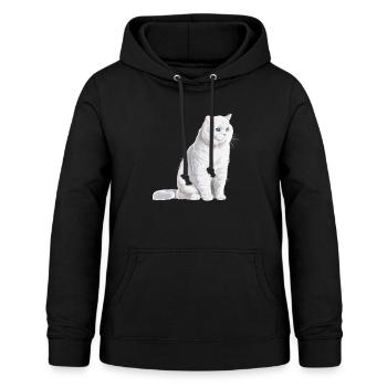 Sitting White British Shorthair Cat - Women's Hoodie - black - Front - AI Model Female 172 light (172cm)