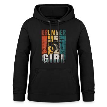 Vintage Drummer Girl Schlagzeug - Frauen Hoodie - Schwarz - Vorne - AI Model Female 172 light (172cm)