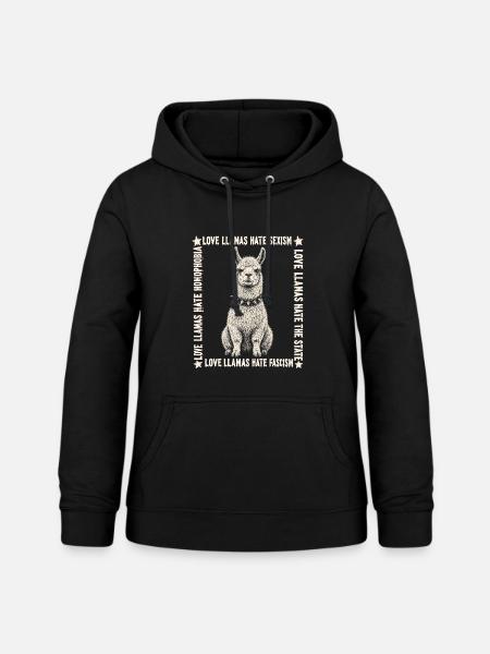 Love Llamas Hate Fascism Shirt - Frauen Hoodie - Schwarz