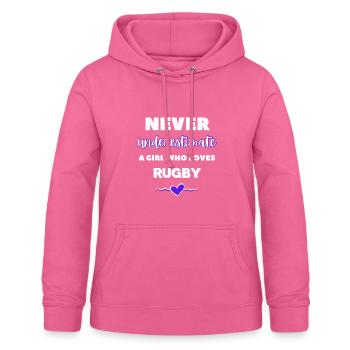 Ne sous-estimez jamais une fille qui aime le rugby - Sweat à capuche Femme - rose - Devant - AI Model Female 172 light (172cm)