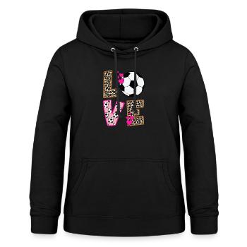 Niedliche Liebe Fußball Leopardenmuster Frauen Mädchen Fußball - Frauen Hoodie - Schwarz - Vorne - AI Model Female 172 light (172cm)