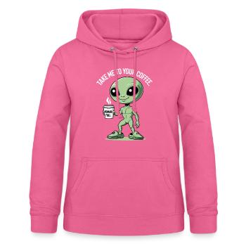 Außerirdischer mit Kaffeebecher - Frauen Hoodie - Pink - Vorne - AI Model Female 172 light (172cm)