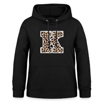 Buchstabe K Leopardenmuster - Geschenkidee zum Geburtstag - Frauen Hoodie - Schwarz - Vorne - AI Model Female 172 light (172cm)