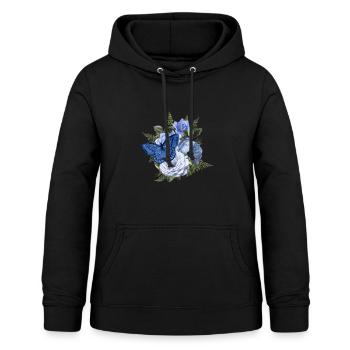 Blauer Schmetterling auf herrlichem blauen Blumenstrauß - Frauen Hoodie - Schwarz - Vorne - AI Model Female 172 light (172cm)