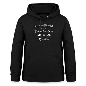 Je suis une fille simple, les chats et le vélo - Sweat à capuche Femme - noir - Devant - AI Model Female 172 light (172cm)