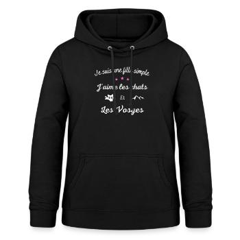 Je suis une fille simple, les chats et Les Vosges - Sweat à capuche Femme - noir - Devant - AI Model Female 172 light (172cm)