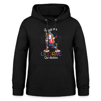 Licorne Humour CItation Marrante - Sweat à capuche Femme - noir - Devant - AI Model Female 172 light (172cm)