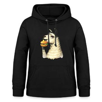 Lama mangeur de cheeseburger - Sweat à capuche Femme - noir - Devant - AI Model Female 172 light (172cm)