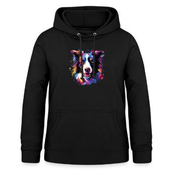 Aquarelle colorée Border Collie - Sweat à capuche Femme - noir - Devant - AI Model Female 172 light (172cm)