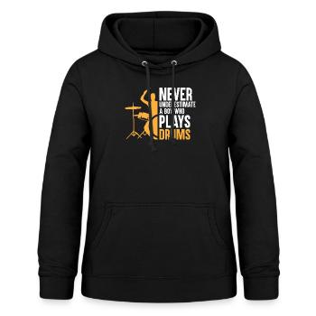Unterschätze niemals einen Jungen, der Schlagzeug spielt Schlagzeug - Frauen Hoodie - Schwarz - Vorne - AI Model Female 172 light (172cm)